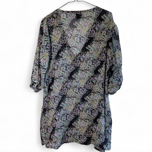 Ace Fashion Sheer V-Neck Tunic Blouse Abstract Flowy  Beaded Crystals Bohemian - Picture 4 of 16